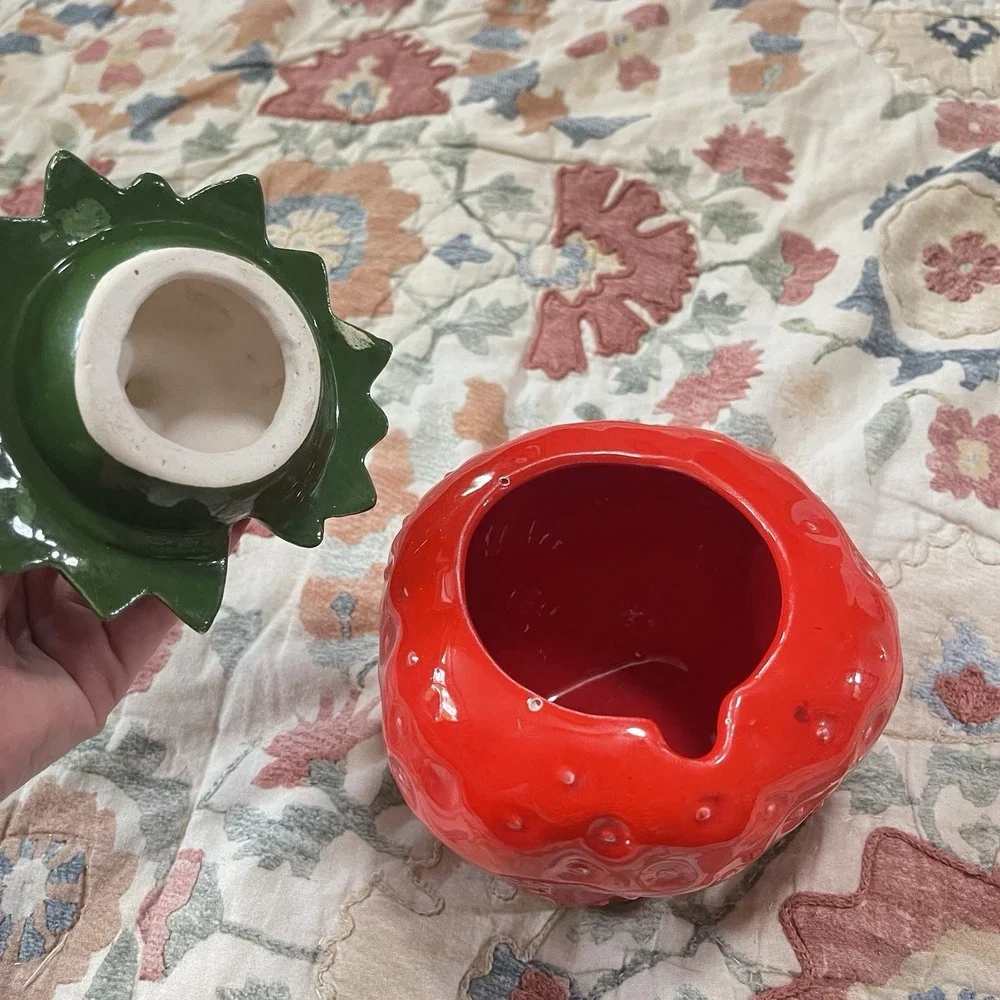 Vtg Ceramic Strawberry Jar With Lid Japan‎ Cottagecore Trinket Jar Farm Granny